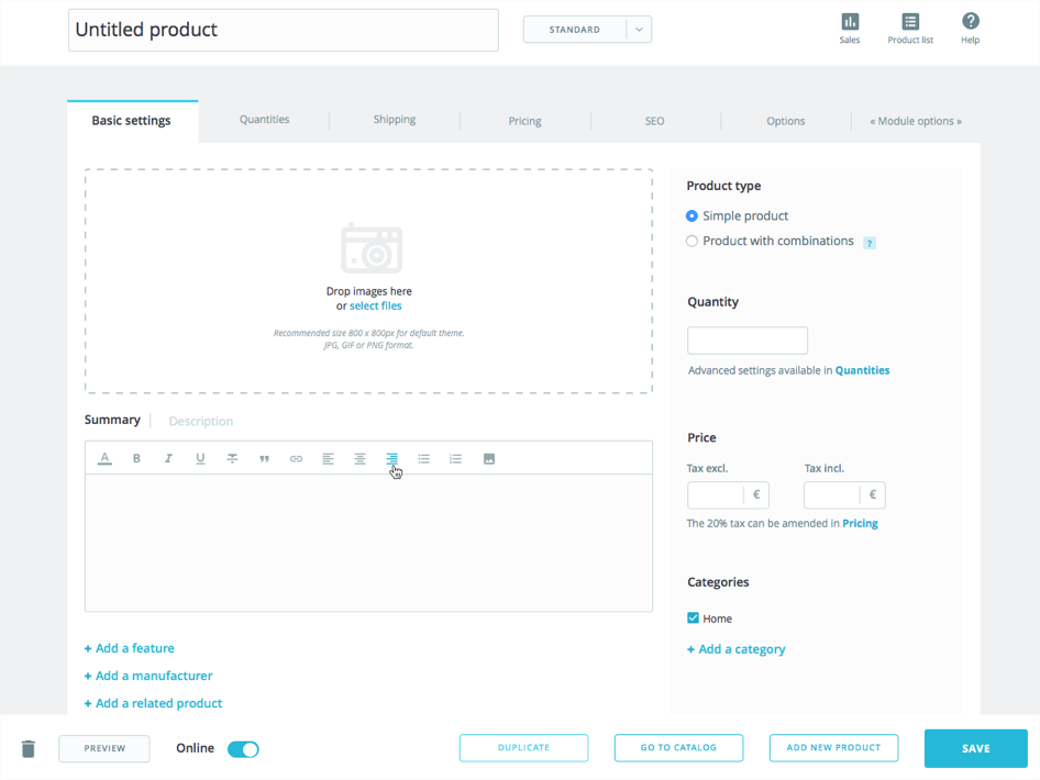 1.7 Product page, overall view